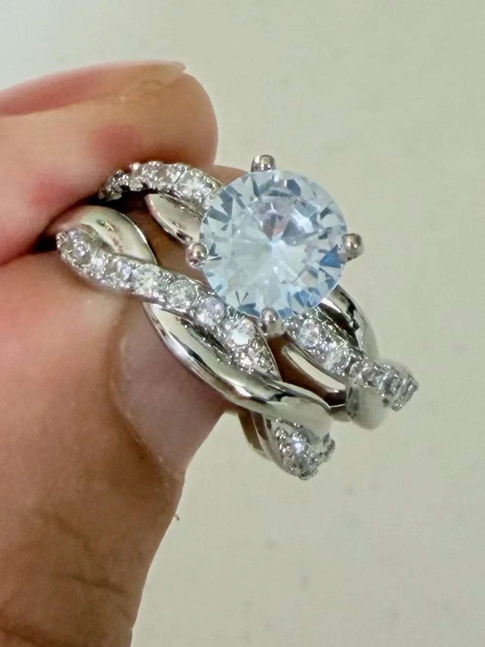 Silver Tone Solitaire Twist Ring.